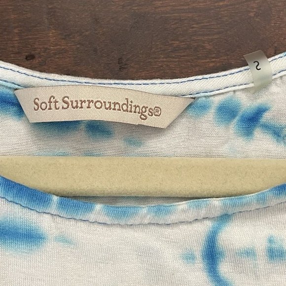 Soft Surroundings Size S Blue Tie Dye Tunic Top Jersey Knit Boho Hippie Stretch‎ - Picture 7 of 13